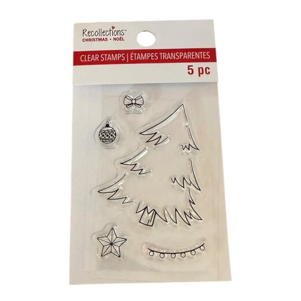 Recollections Christmas Holiday Tree 5 Pieces Clear Cling Rubber Stamps